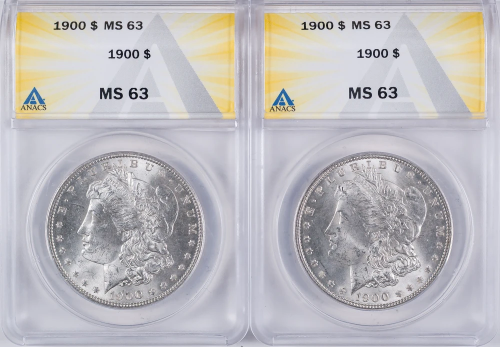 ANACS MS-63 1900 Morgan Dollar Pair