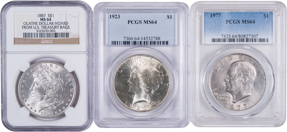 3 MS-64 Dollar Types