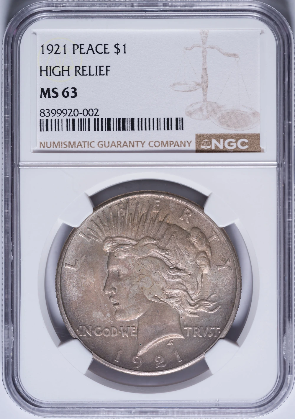 NGC MS-63 1921 Peace Dollar