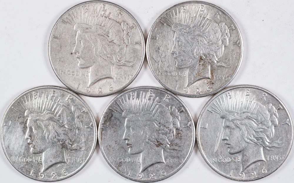 5 Pieces 1926-S Peace Dollars