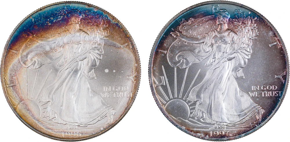 Gem Pair Of Toned Silver Eagles