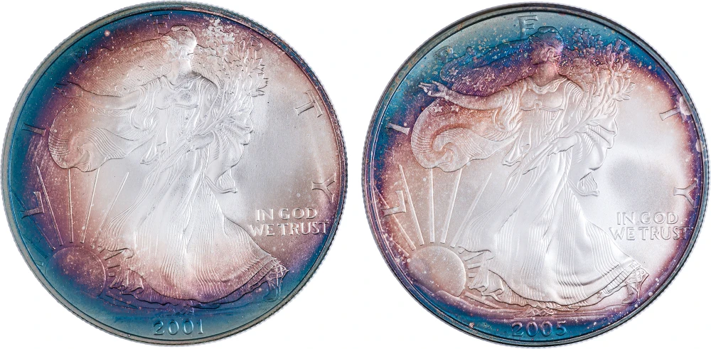 A 2nd Gem Pair Of Toned Silver Eagles
