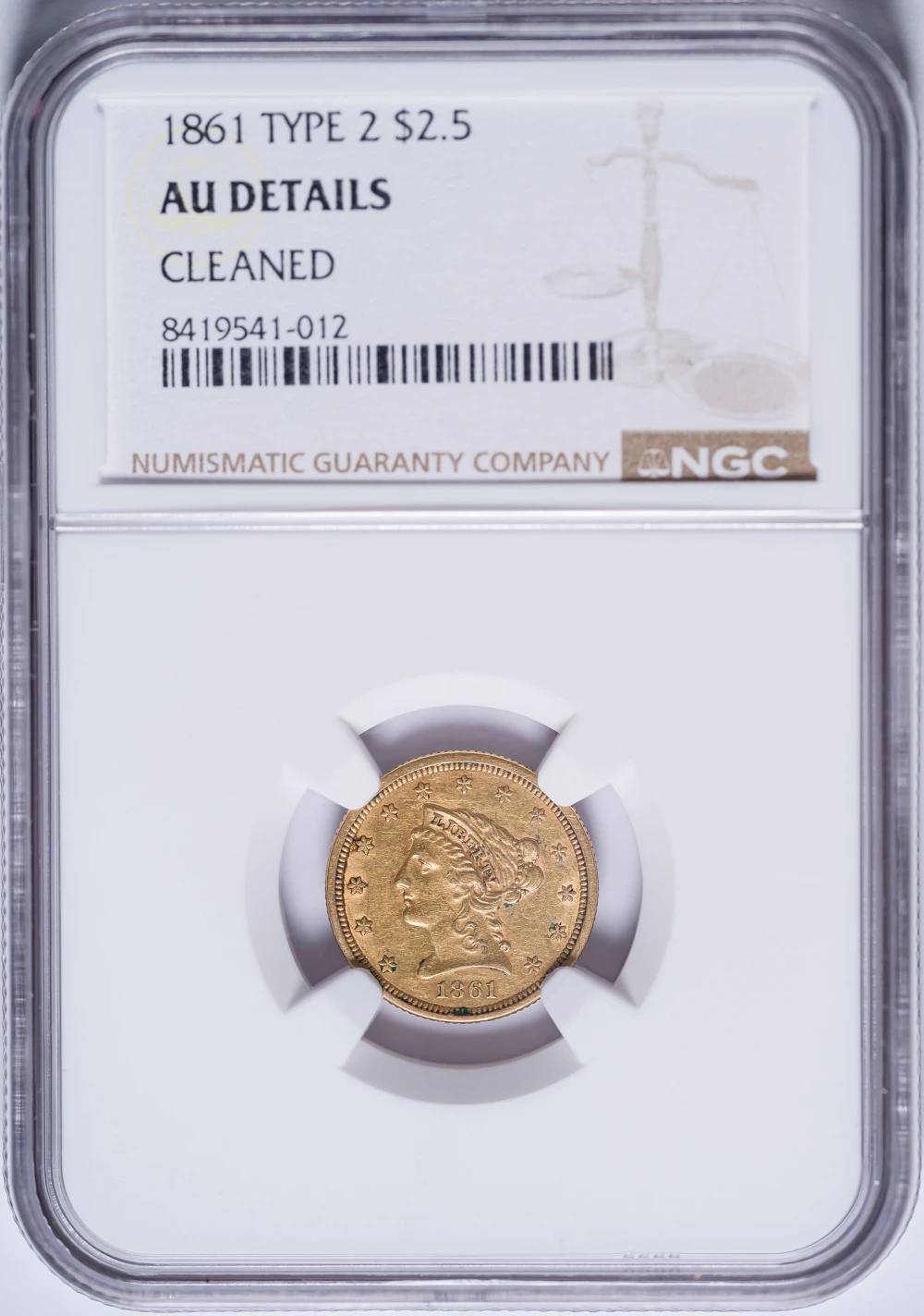 NGC AU Details 1861 $2.50 Gold Liberty