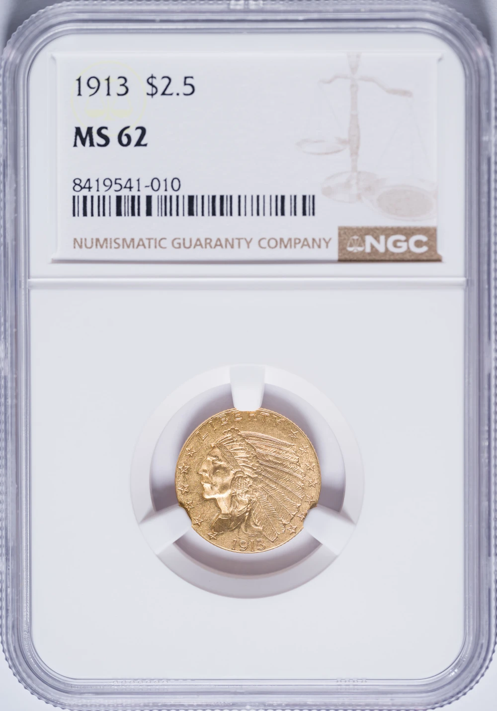 NGC MS-62 1913 $2.50 Gold Indian