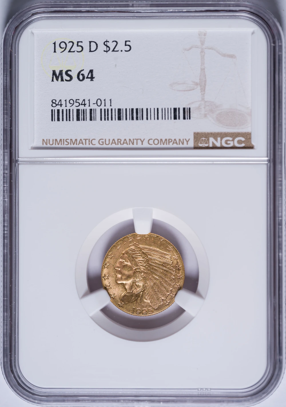NGC MS-64 1925-D $2.50 Gold Indian