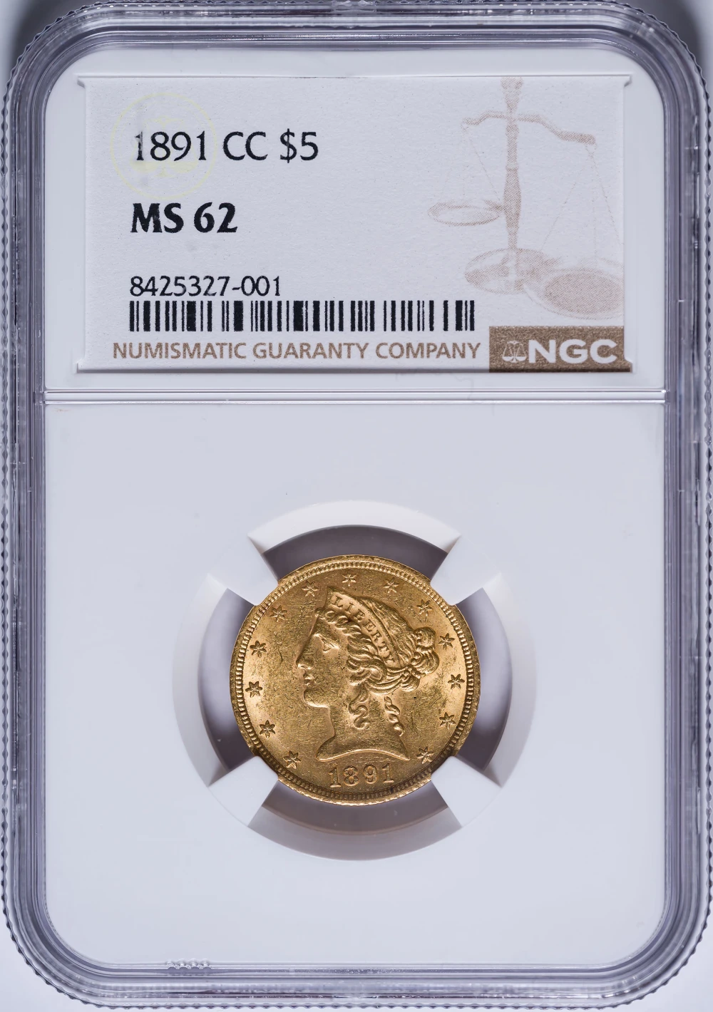 NGC MS-62 1891-CC $5 Gold Liberty