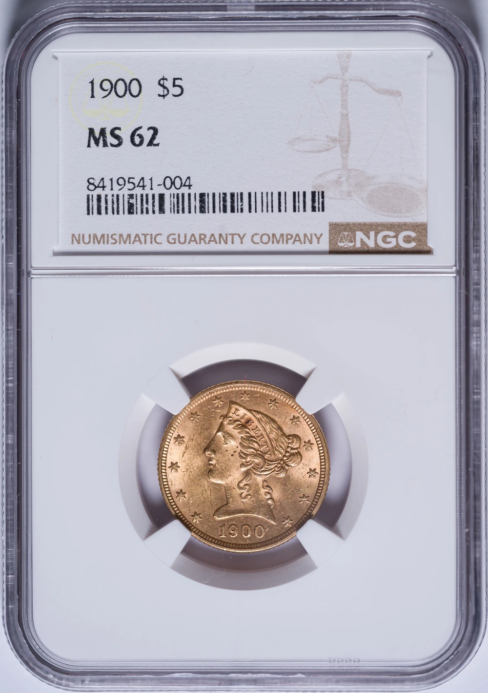 NGC MS-62 1900 5$ Gold Liberty