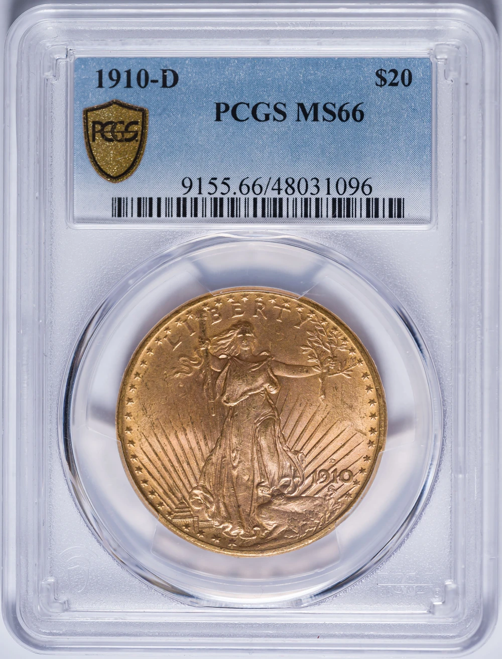 PCGS MS-66 1910-D $20 Gold St. Gaudens
