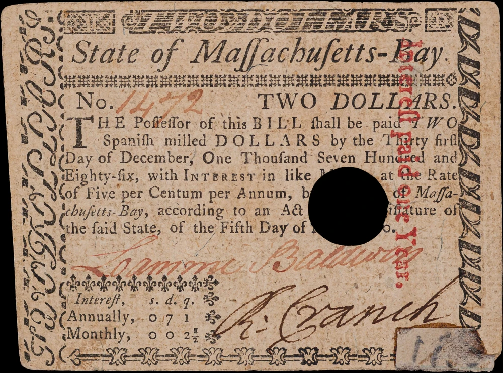 Massachusetts. VF 1780 Two Dollars Note