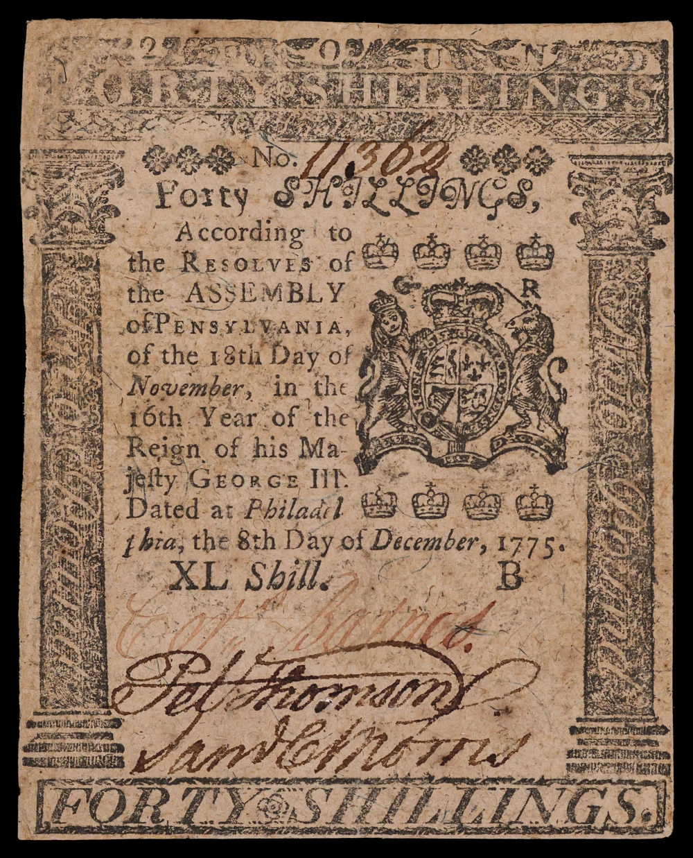 Pennsylvania. EF 1775 40 Shillings Note