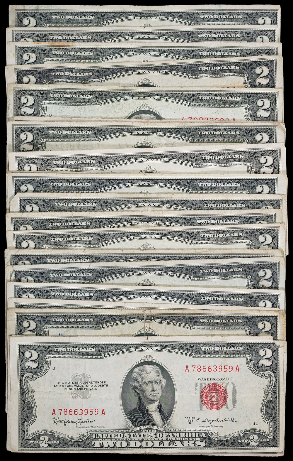 30 Pieces 1953 $2 Red Seal Notes