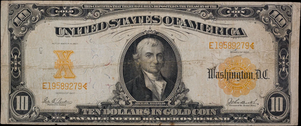 VF 1907 $10 Gold Coin Certificate