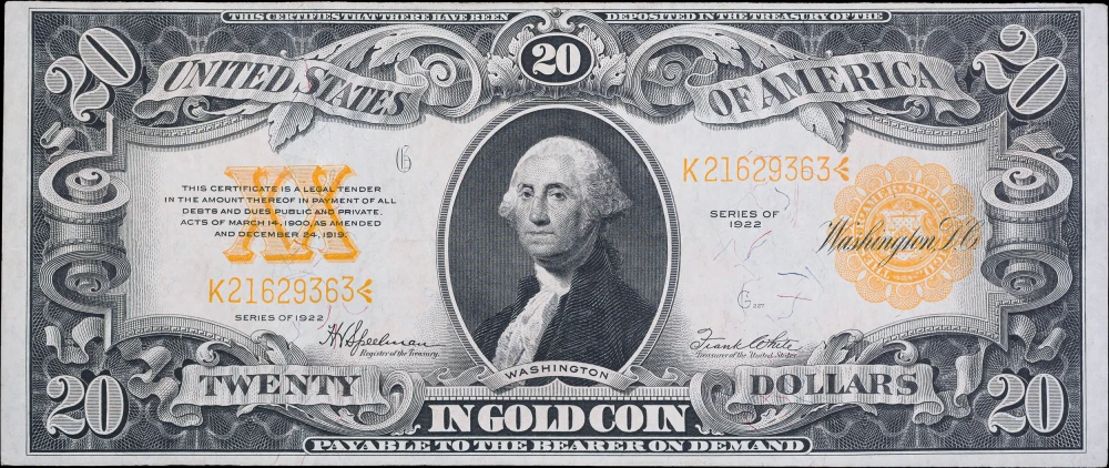 AU 1922 $20 Gold Certificate