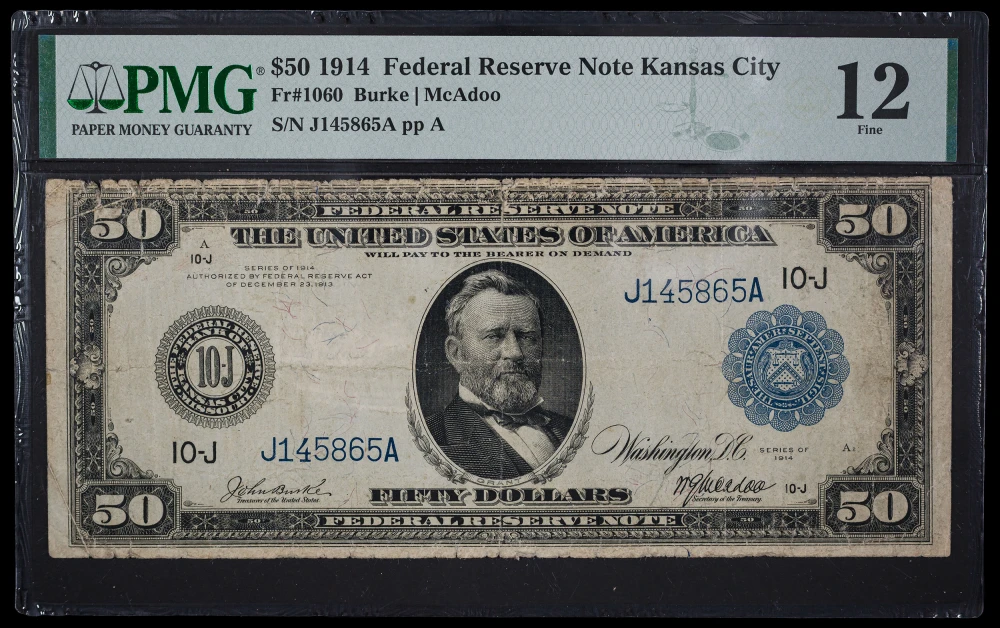 PMG F-12 1914 $50 Federal Reserve Note
