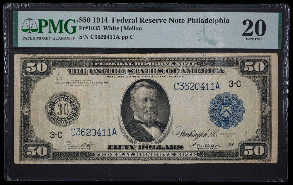 PMG VF-20 1914 $50 Federal Reserve Note