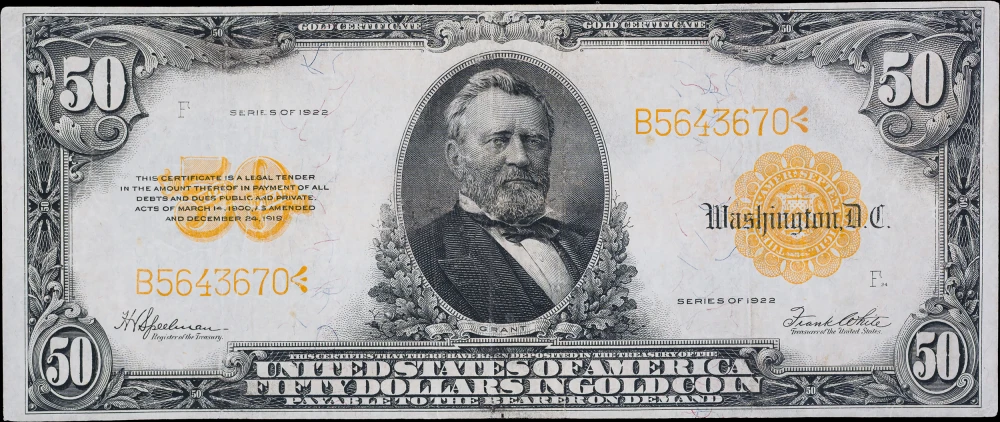 EF 1922 $50 Gold Certificate