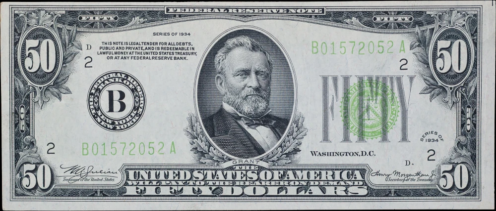 AU 1934 $50 Federal Reserve Note