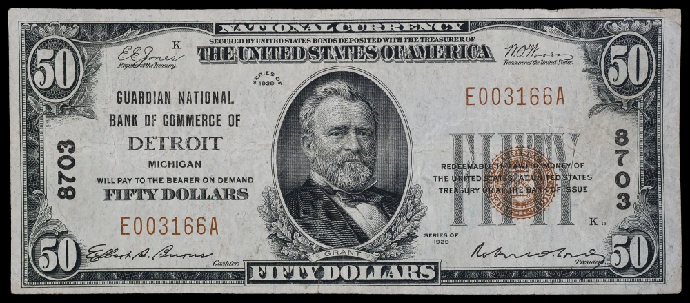 Michigan. Crisp VF 1929 National Currency $50