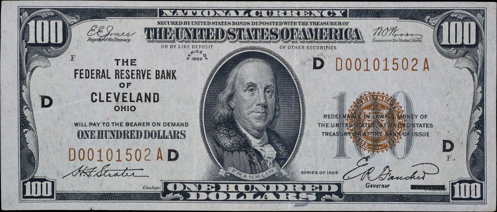 Ohio. Cleveland. VF-EF 1929 $100 Note