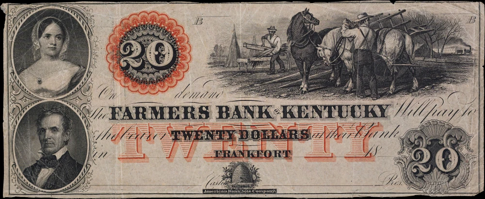 VF 1860's Farmers Bank Of Kentucky $20