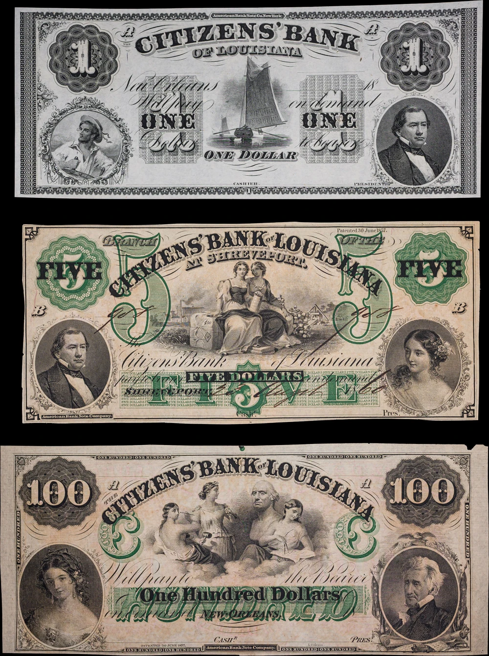 1800's Citizens Bank Of Louisiana Trio