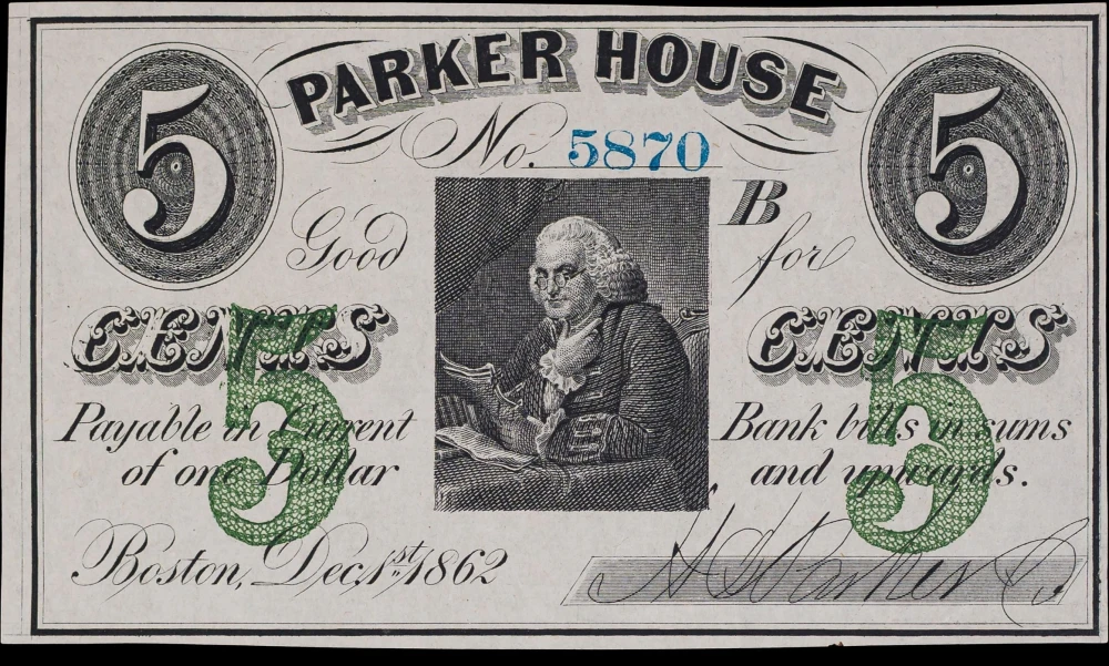 CU 1862 Parker House Boston 5 Cent