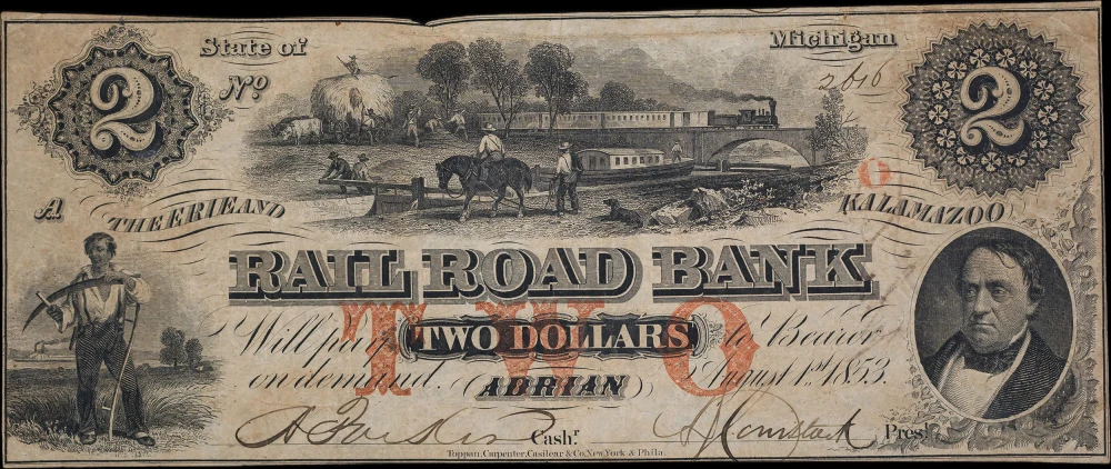 VF 1853 Kalamazoo Railroad Bank $2