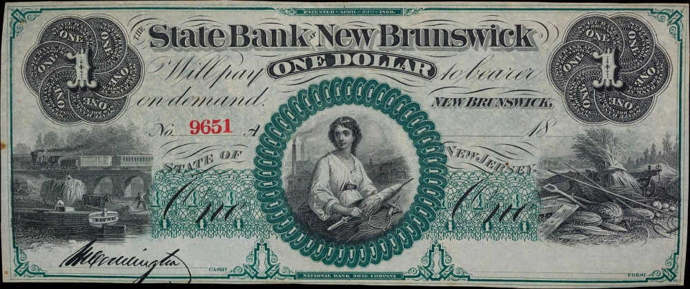 Choice AU 1860's State Bank Of New Brunswick $1