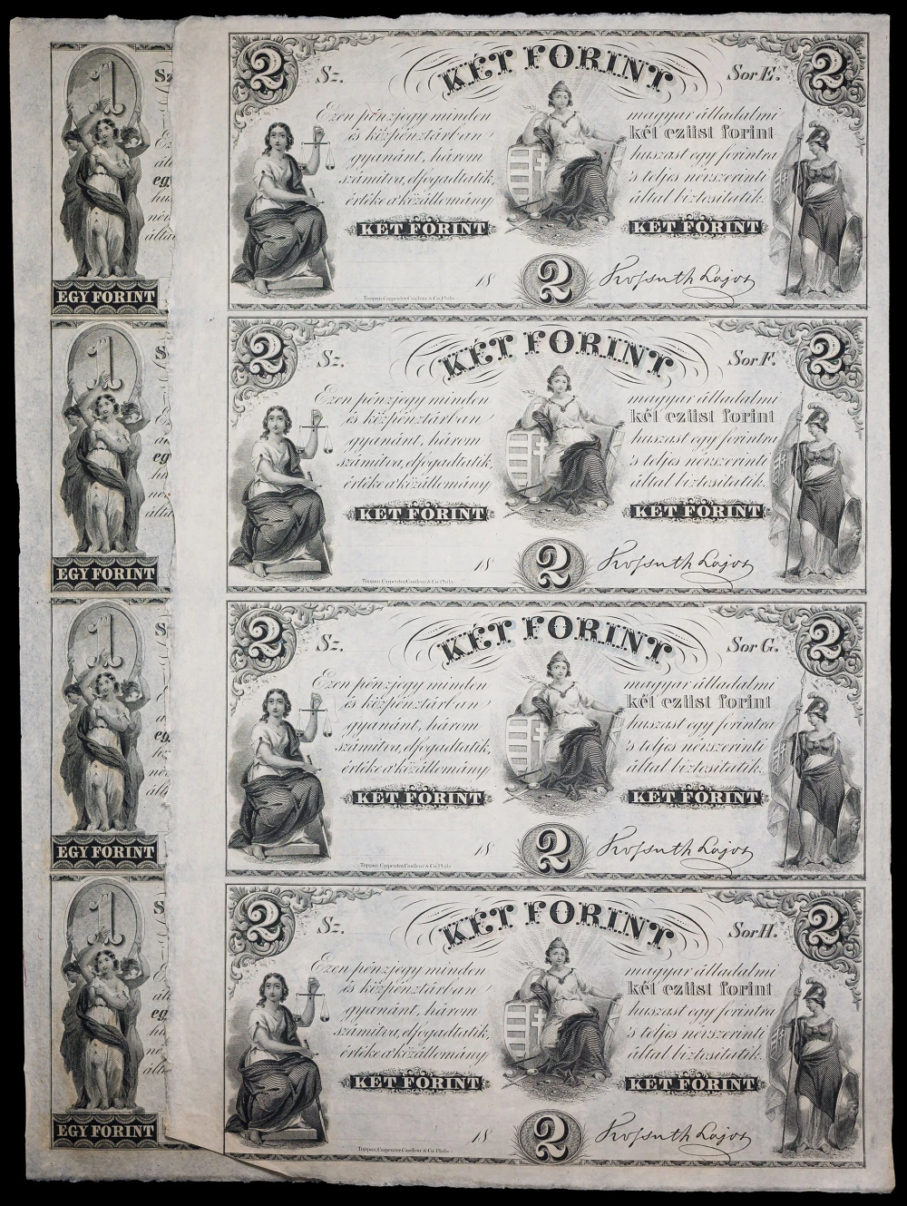 1840's New York Hungarian Fund Uncut Sheet Pair