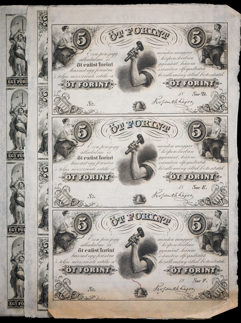 1840's New York Hungarian Fund Uncut Sheet Trio