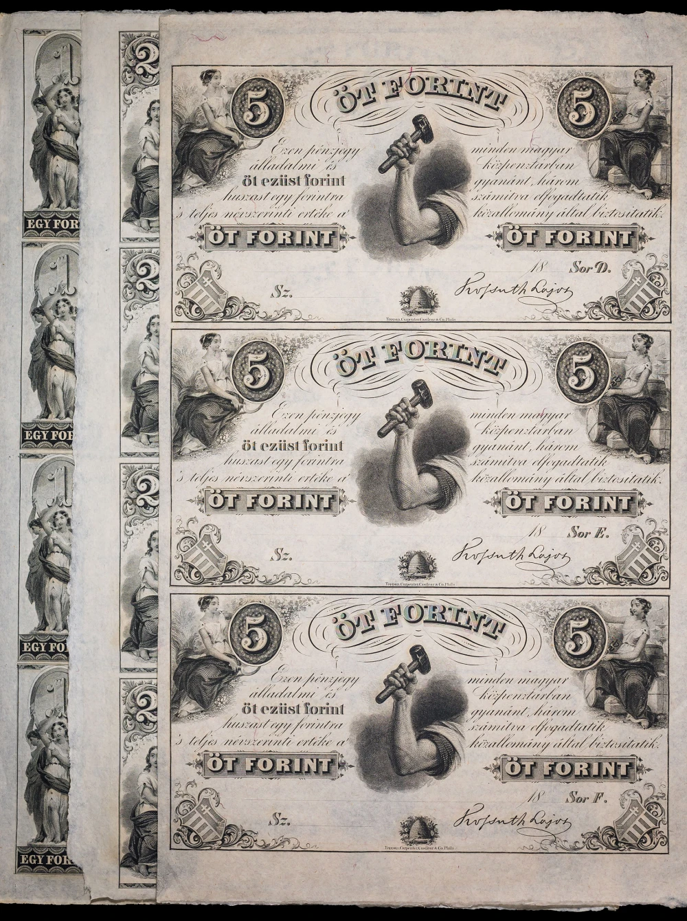 1840's New York Hungarian Fund Uncut Sheet Trio