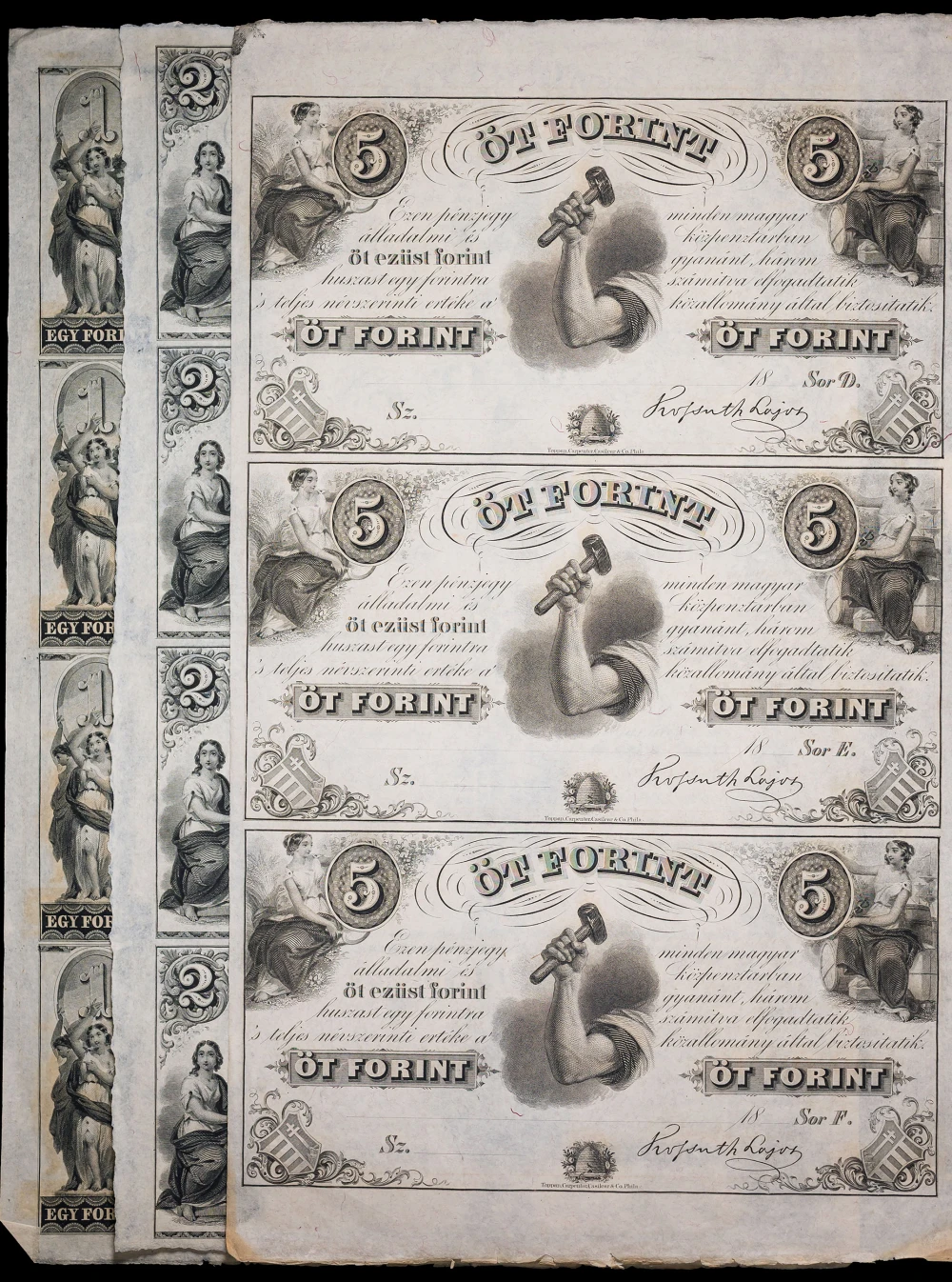 1840's New York Hungarian Fund Uncut Sheet Trio