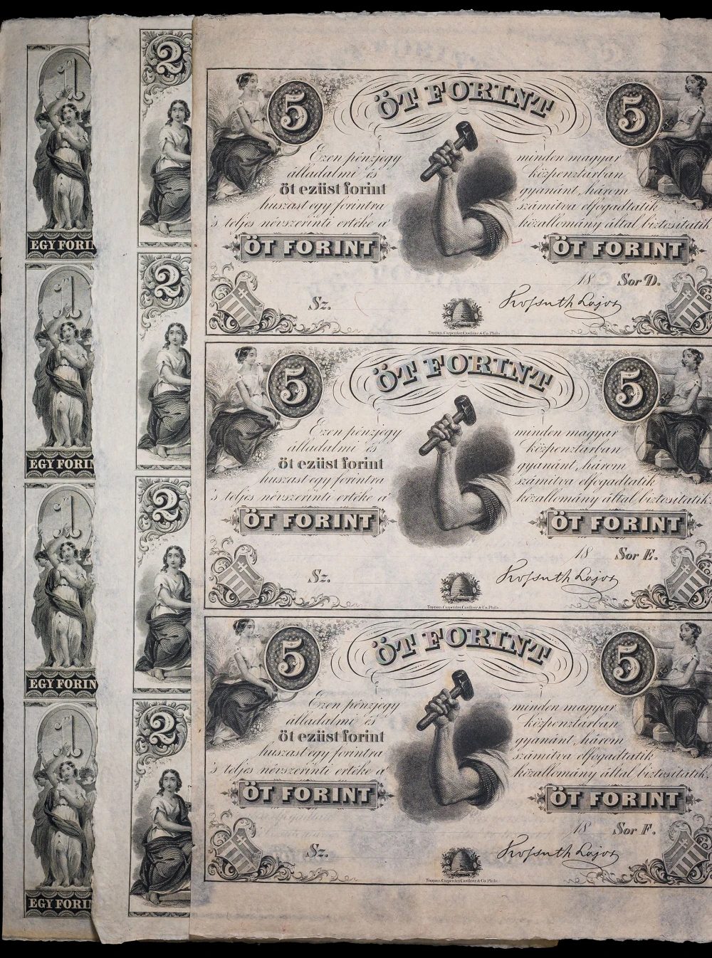 1840's New York Hungarian Fund Uncut Sheet Trio
