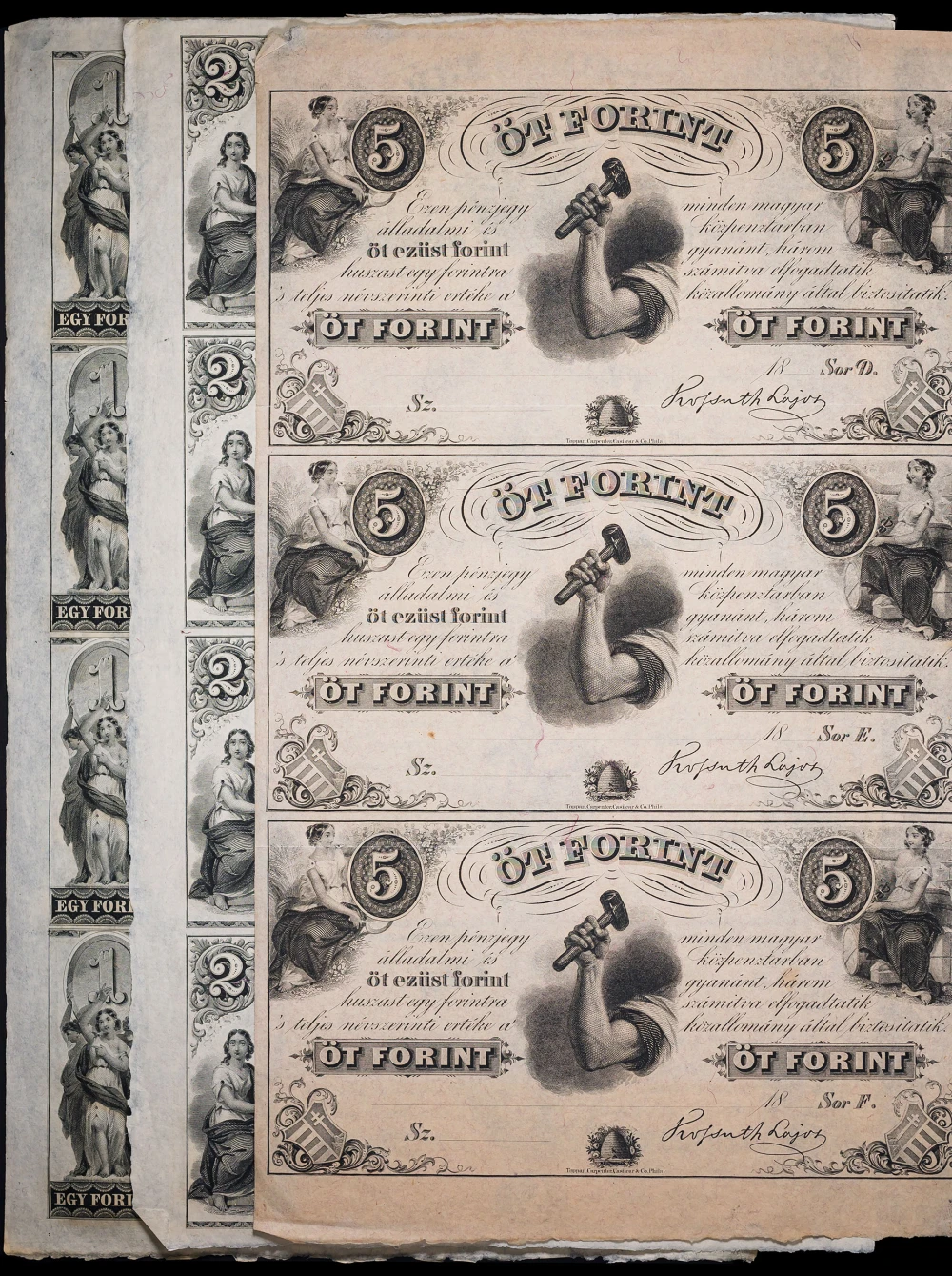 1840's New York Hungarian Fund Uncut Sheet Trio