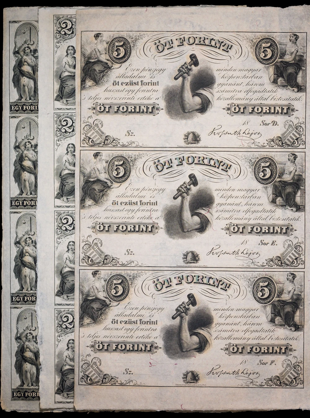 1840's New York Hungarian Fund Uncut Sheet Trio