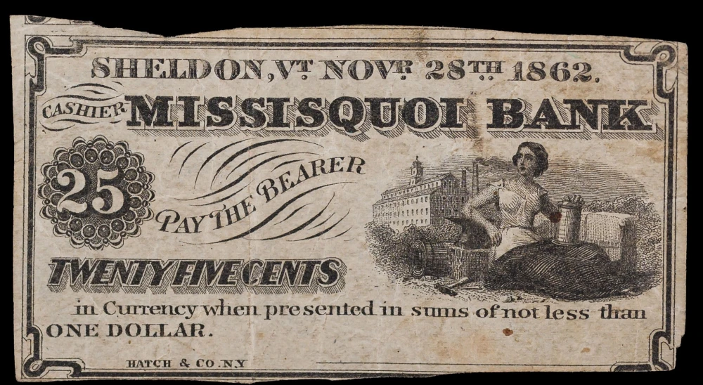 VF 1862 Missisquoi Bank VT 25 Cent