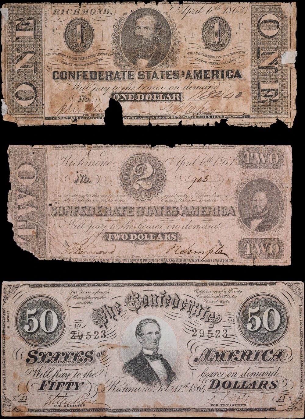Confederate Note Trio