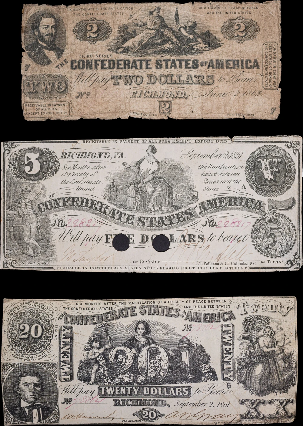 Scarce Confederate Trio