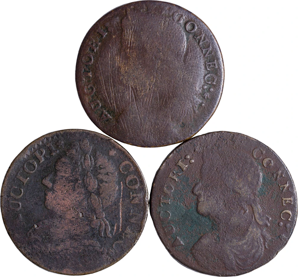 Connecticut. Three VG to Fine 1787 Coppers
