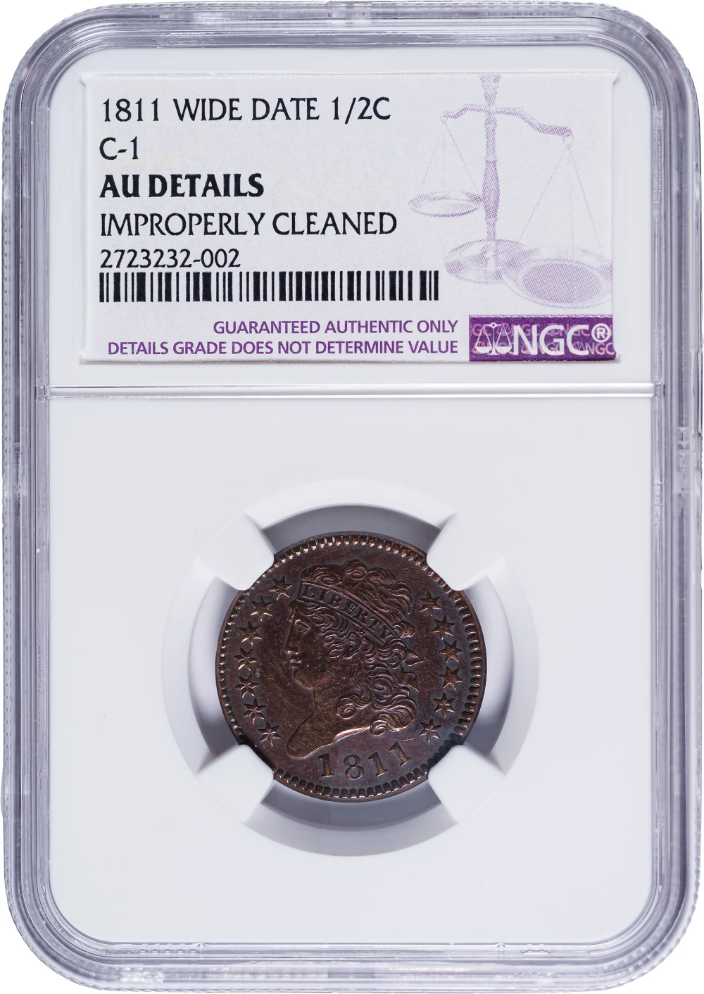 NGC AU Details 1811 Half Cent