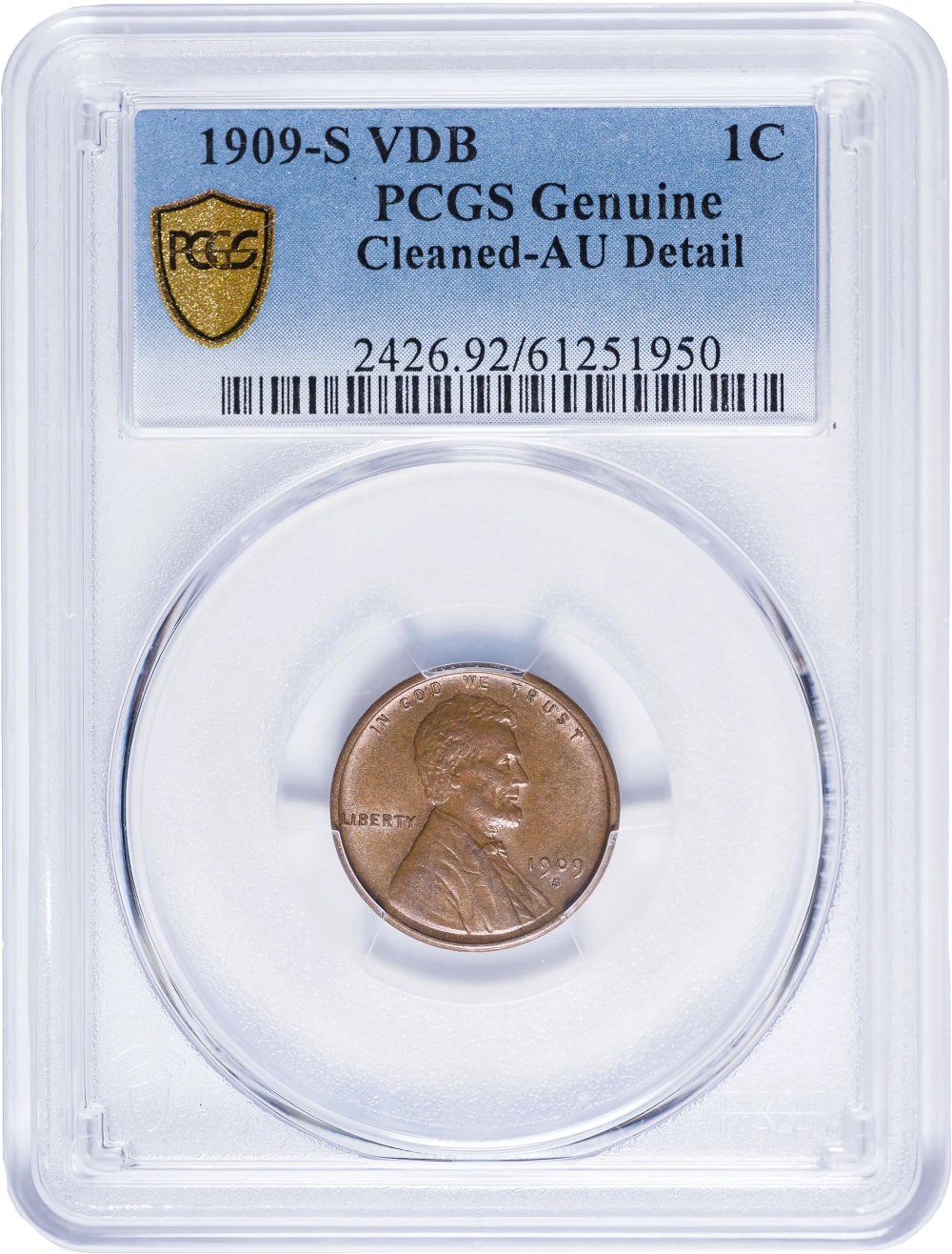 PCGS AU Details 1909-S V.D.B. Lincoln Cent