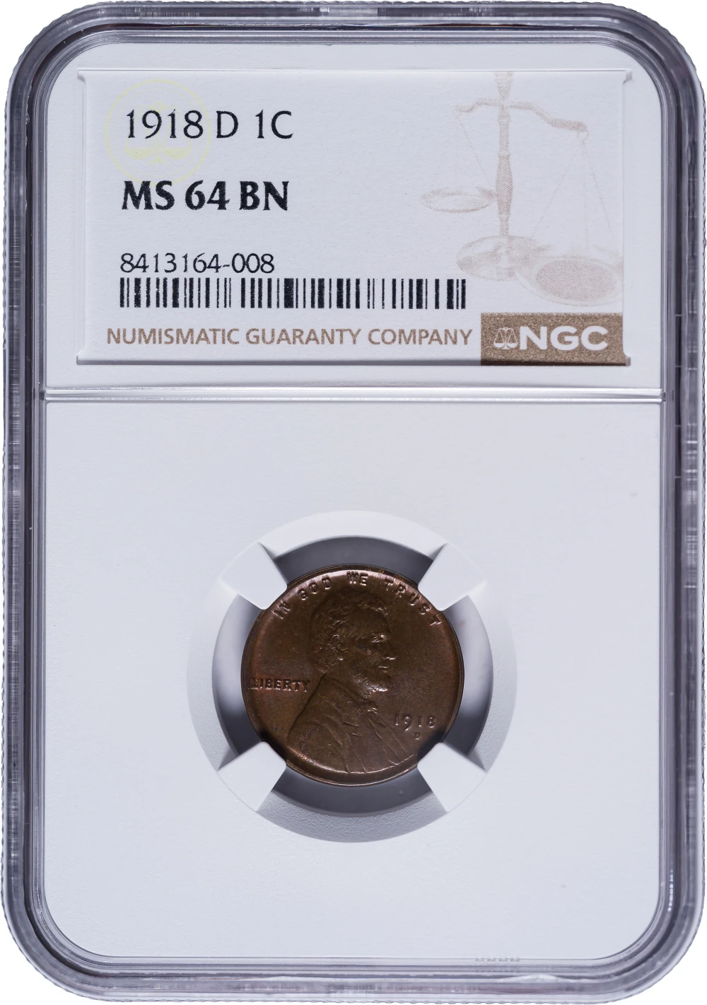 NGC MS-64 BN 1918-D Lincoln Cent