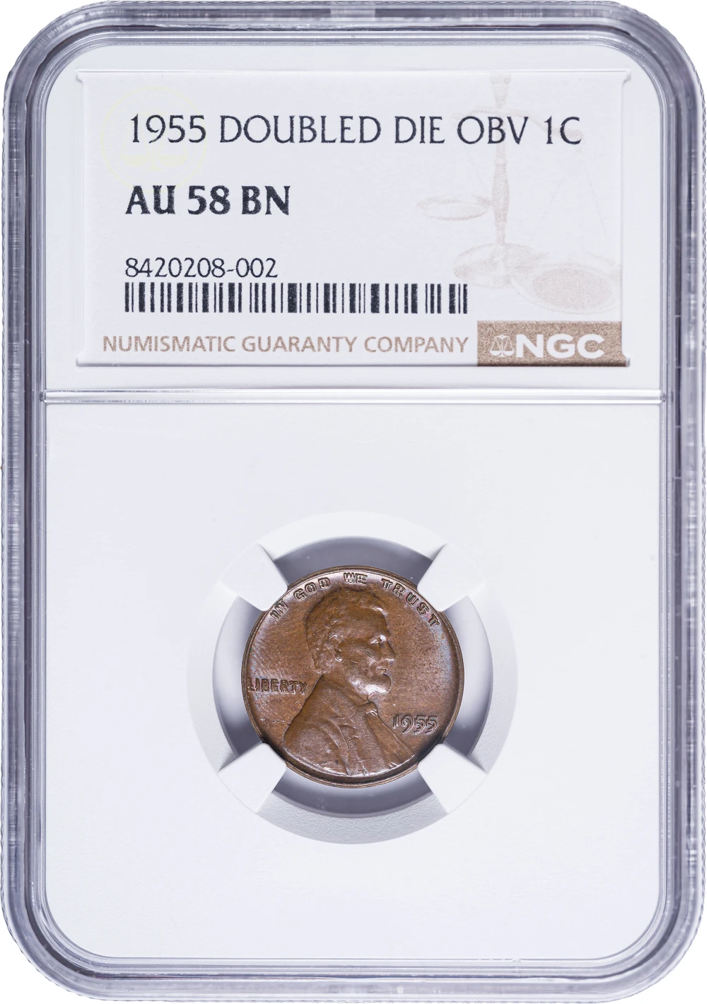NGC AU-58 1955/55 Double Die Lincoln Cent