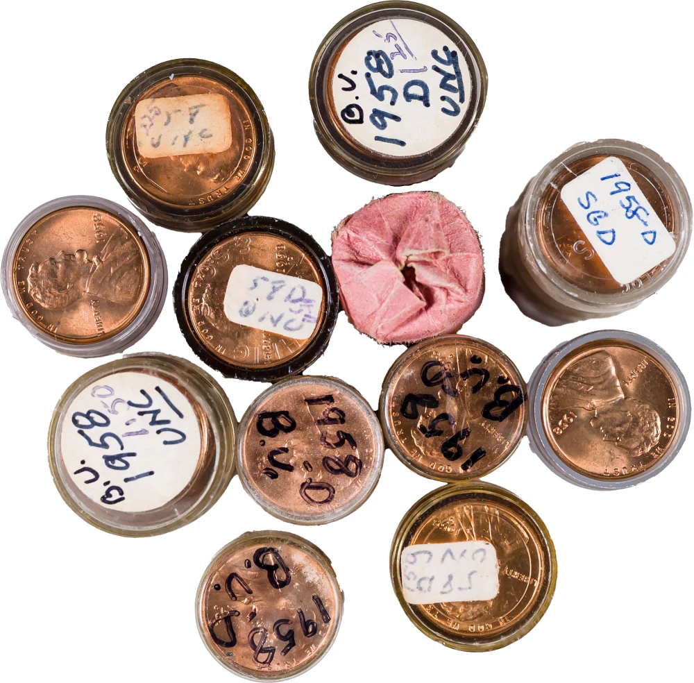 12 1958-P & D BU Wheat Cent Rolls