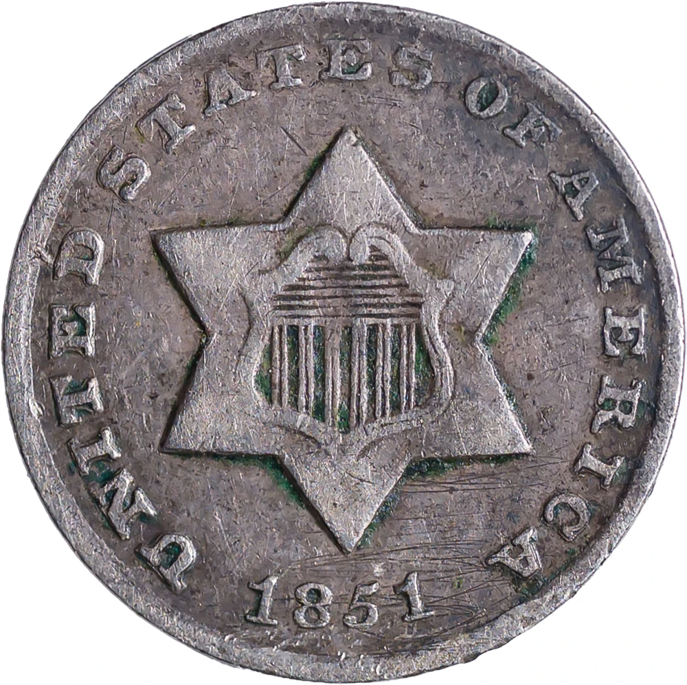 VF 1851-O Silver Three-Cents