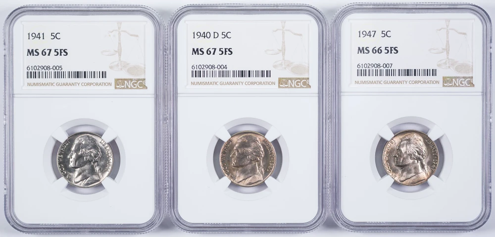 NGC 5 Full Steps Jefferson Nickel Trio