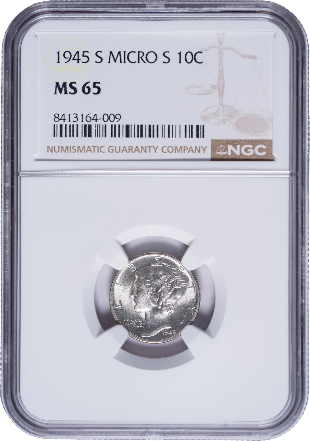 NGC MS-65 1945-S Micro S Mercury Dime