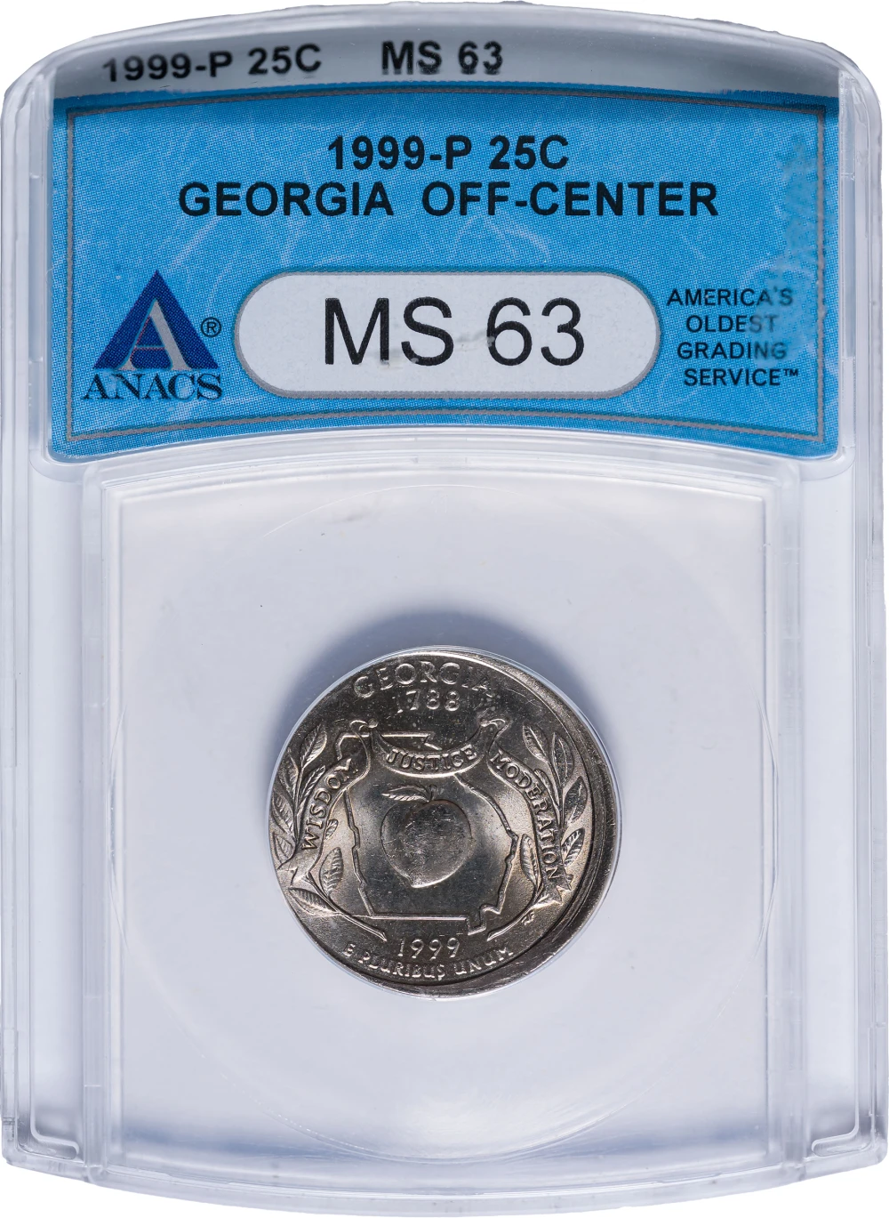 ANACS MS-63 1999-P Off Center Georgia Quarter