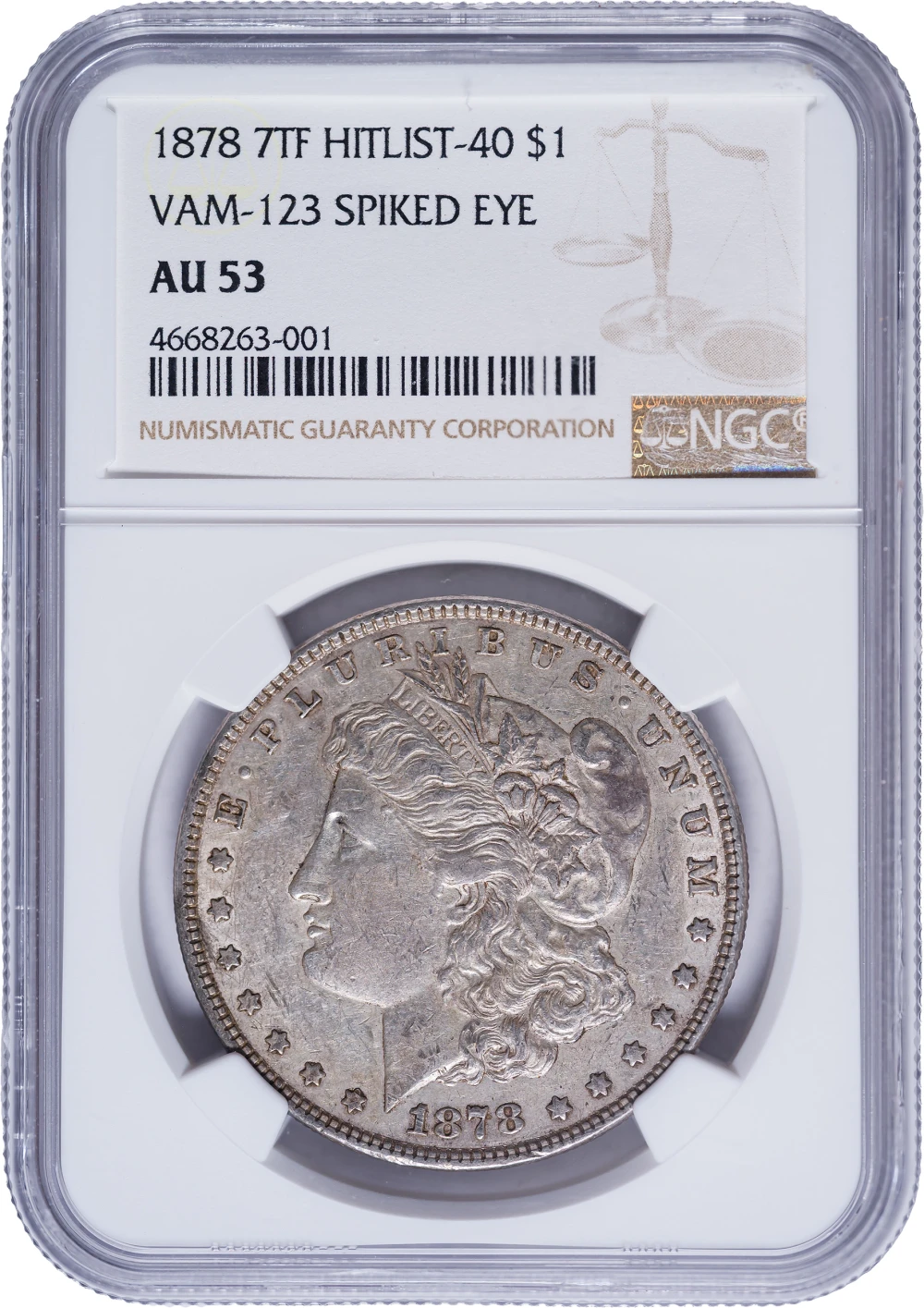 NGC AU-53 1878 Morgan Dollar Rare Vam 123
