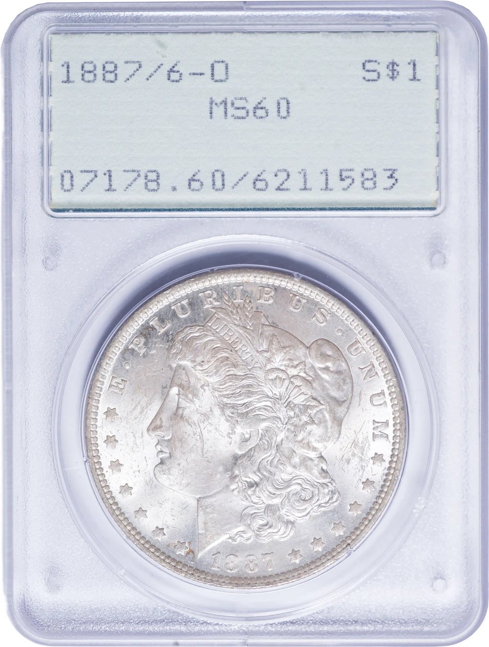 PCGS MS-60 1887/6-O Morgan Dollar
